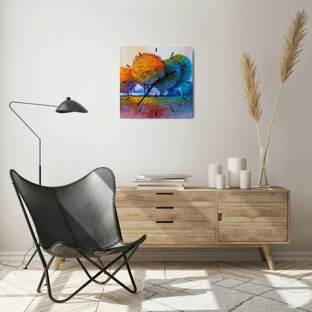 Wall clock - Clock on glass - Cluster of Dashing Colours - 40x40 cm