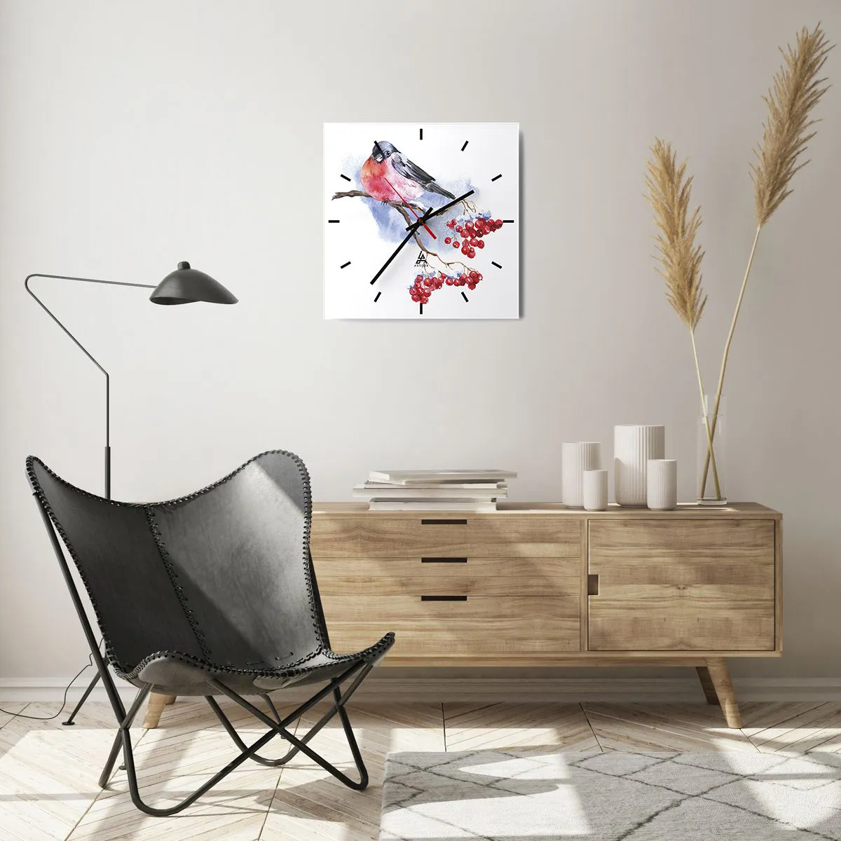 Relógio de parede - Relógio em vidro - Inverno a cores - 40x40 cm