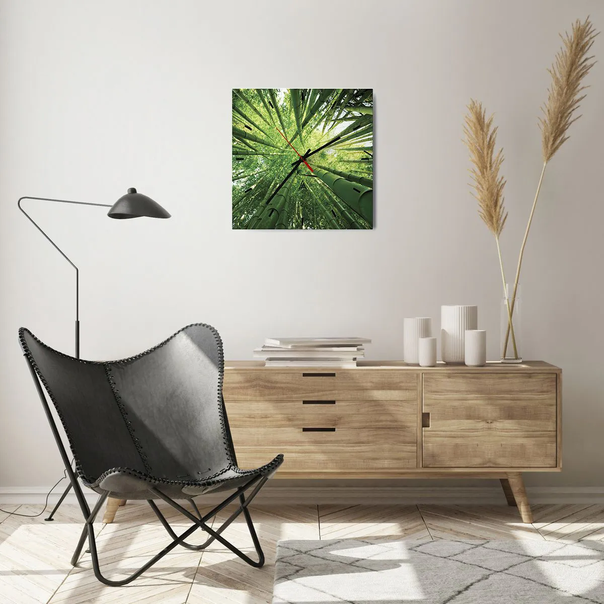 Ceas de perete - Ceas pe sticlă - Într-o pădure de bambus - 40x40 cm