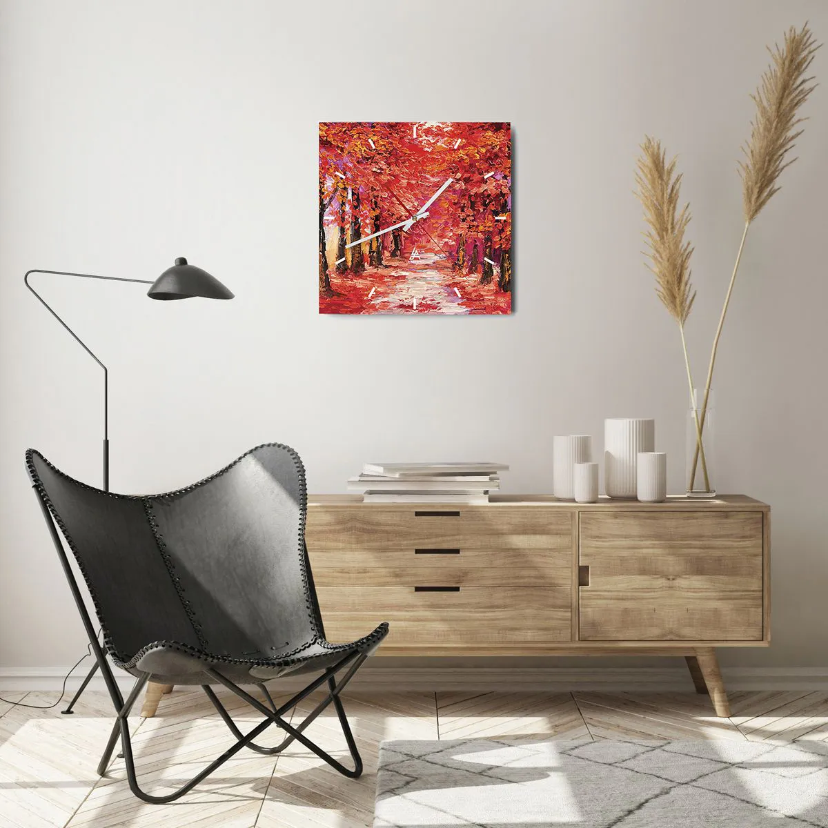 Wall clock - Clock on glass - Autumnal Impression - 40x40 cm