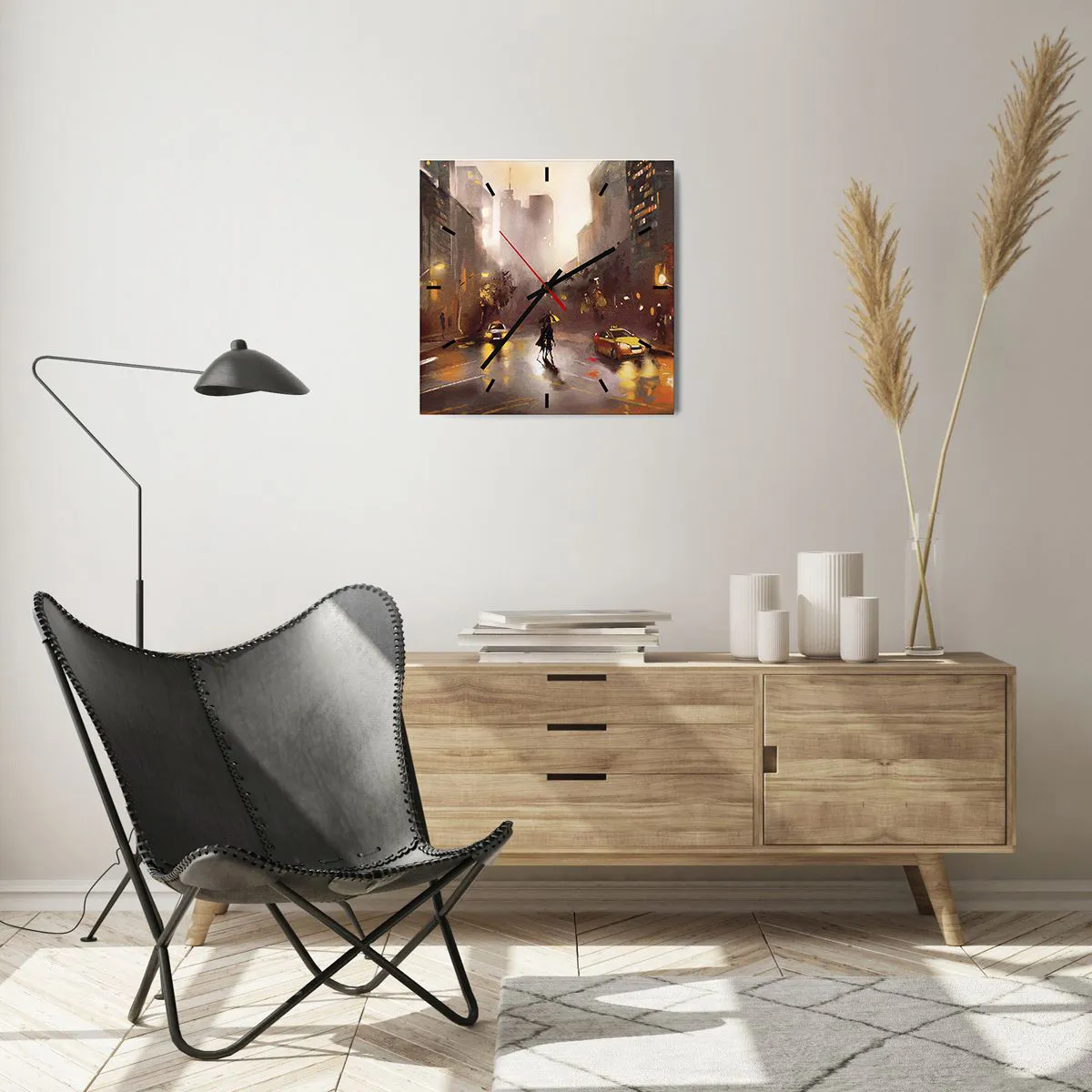 Ceas de perete - Ceas pe sticlă - În luminile New York-ului - 40x40 cm