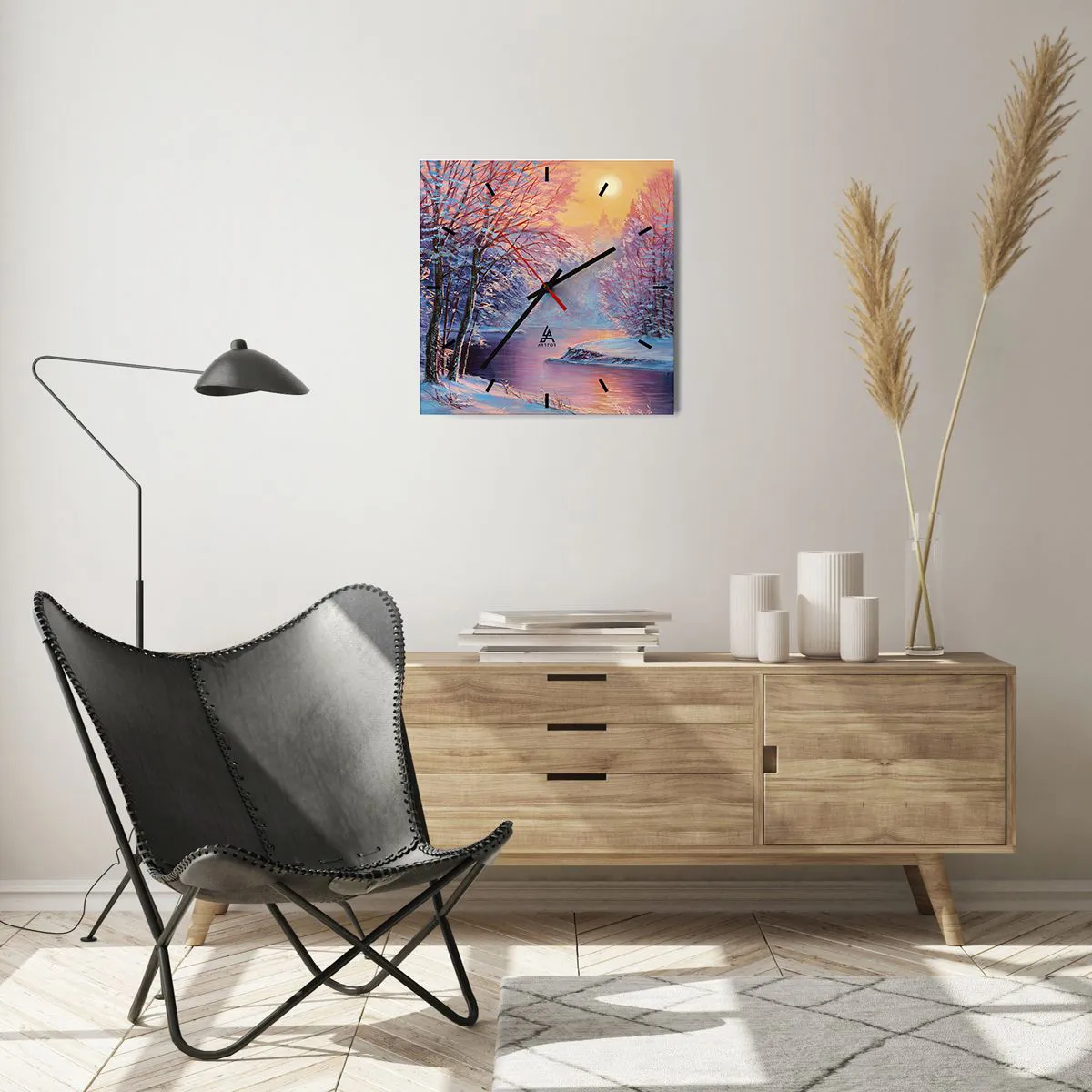 Ceas de perete - Ceas pe sticlă - Culorile iernii - 40x40 cm