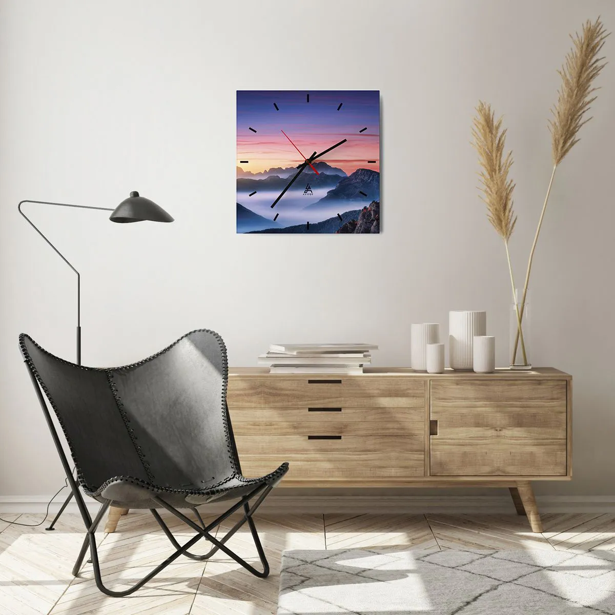 Wanduhr - Glasuhr - Über die Täler - 40x40 cm