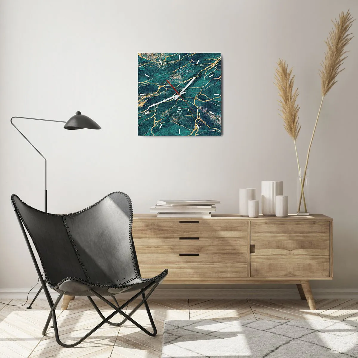 Wanduhr - Glasuhr - Goldmine - 40x40 cm