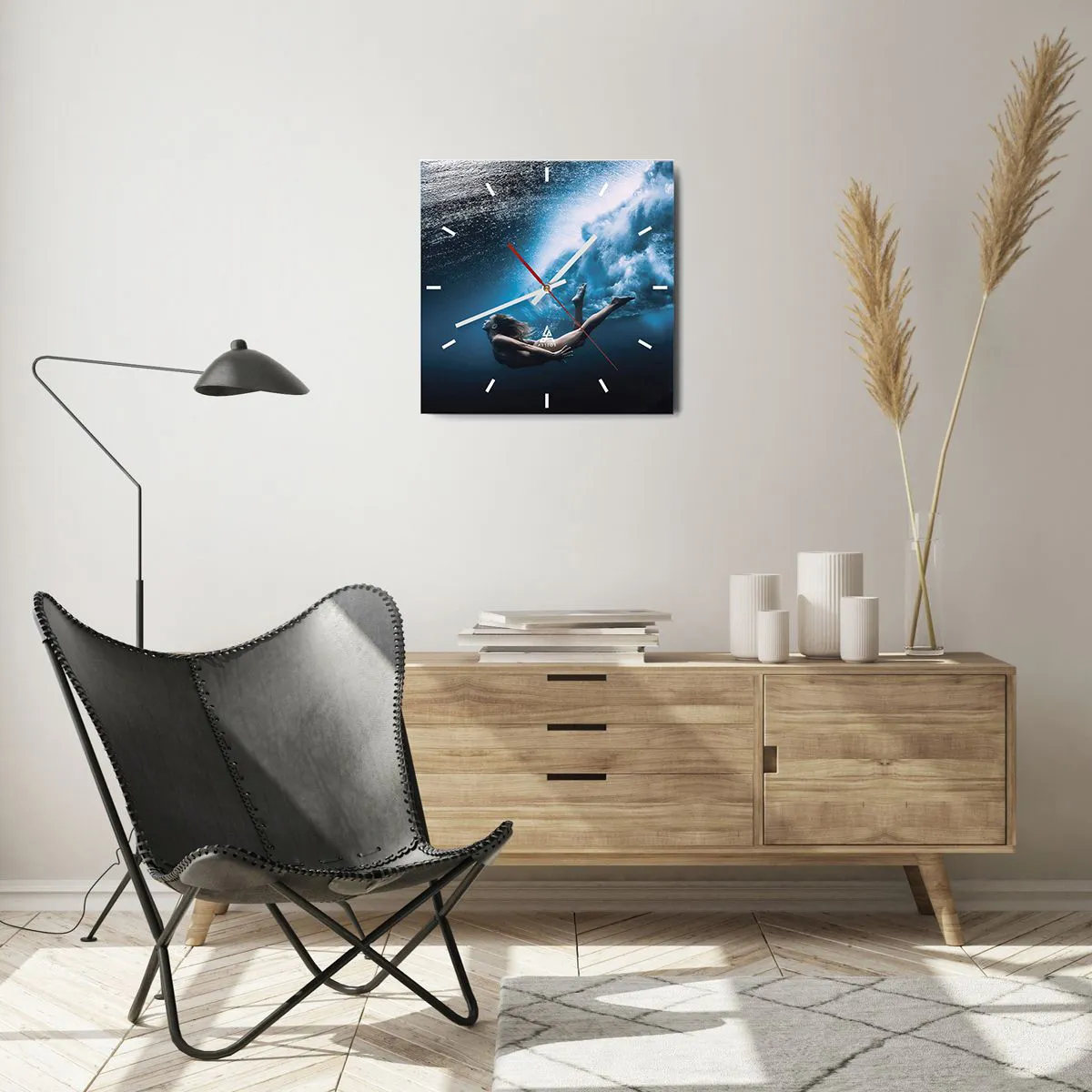 Ceas de perete - Ceas pe sticlă - Sirena modernă - 40x40 cm