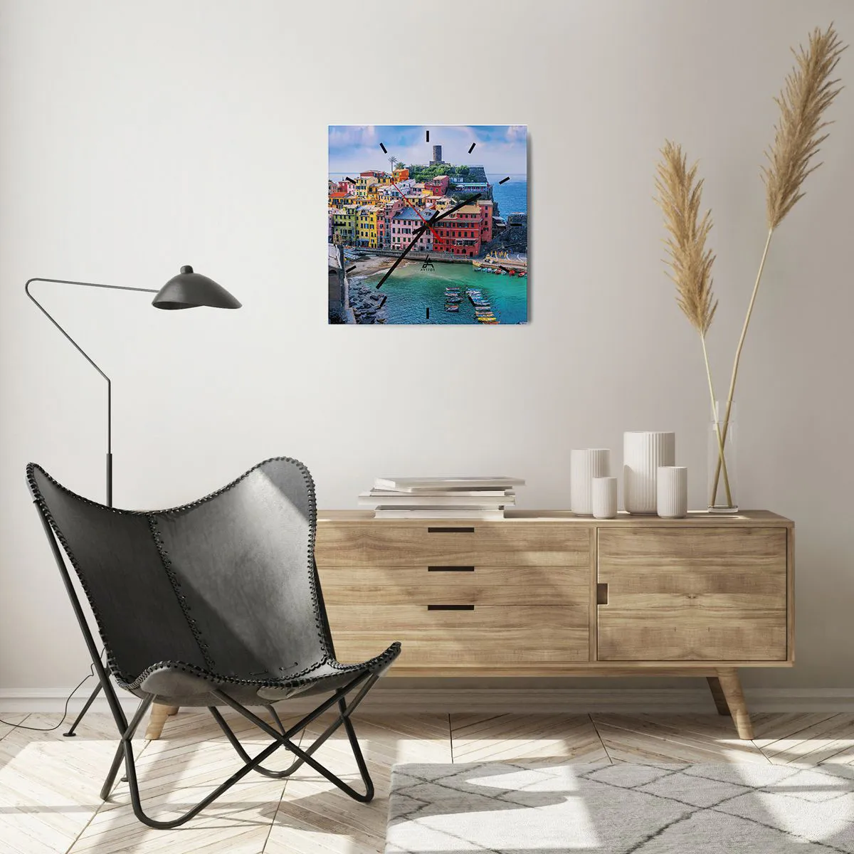 Wall clock - Clock on glass - Magical Mediterranean Town - 40x40 cm
