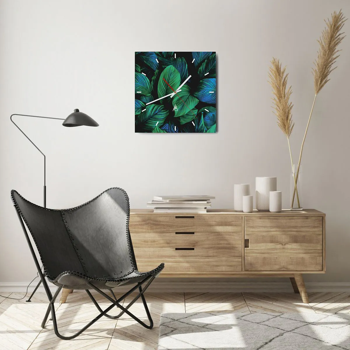 Ceas de perete - Ceas pe sticlă - Traficul verde - 40x40 cm