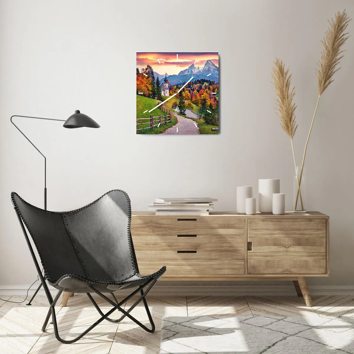 Ceas de perete - Ceas pe sticlă - Un peisaj ca o pictură - 40x40 cm