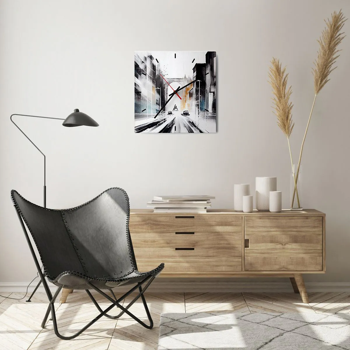 Wanduhr - Glasuhr - Stadtstudie: Architektur und Bewegung - 40x40 cm