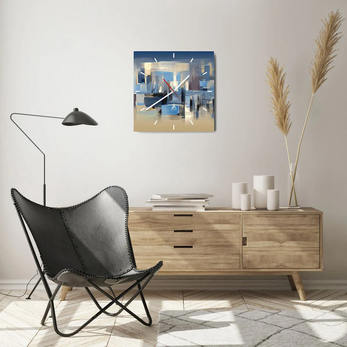 Wanduhr - Glasuhr - Blaue Konstruktion - 40x40 cm