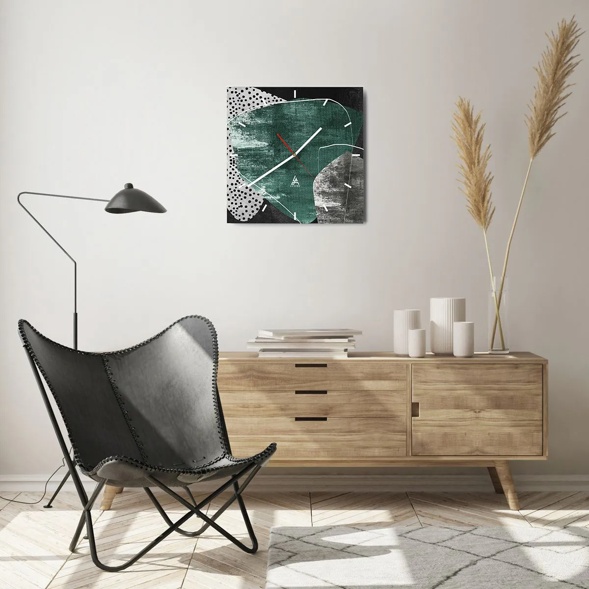 Wanduhr - Glasuhr - Bunte Abstraktion mit Blattgold - 40x40 cm