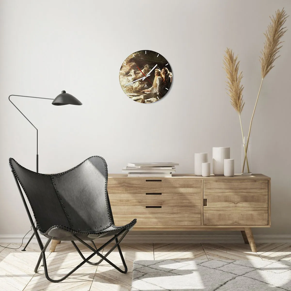 Wanduhr - Glasuhr - Zwei Frauen, umgeben von einem magischen Glanz - 30x30cm - Und es gab Poesie - Moderne Wanddekoration für Wohnzimmer, Küche und Schlafzimmer ARTTOR