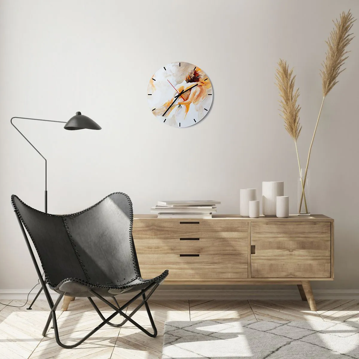 Wanduhr - Glasuhr - Eine künstlerische Darstellung eines eng verbundenen Paares in warmen Farben. - 30x30cm - Am Himmel der Nähe - Moderne Wanddekoration für Wohnzimmer, Küche und Schlafzimmer ARTTOR