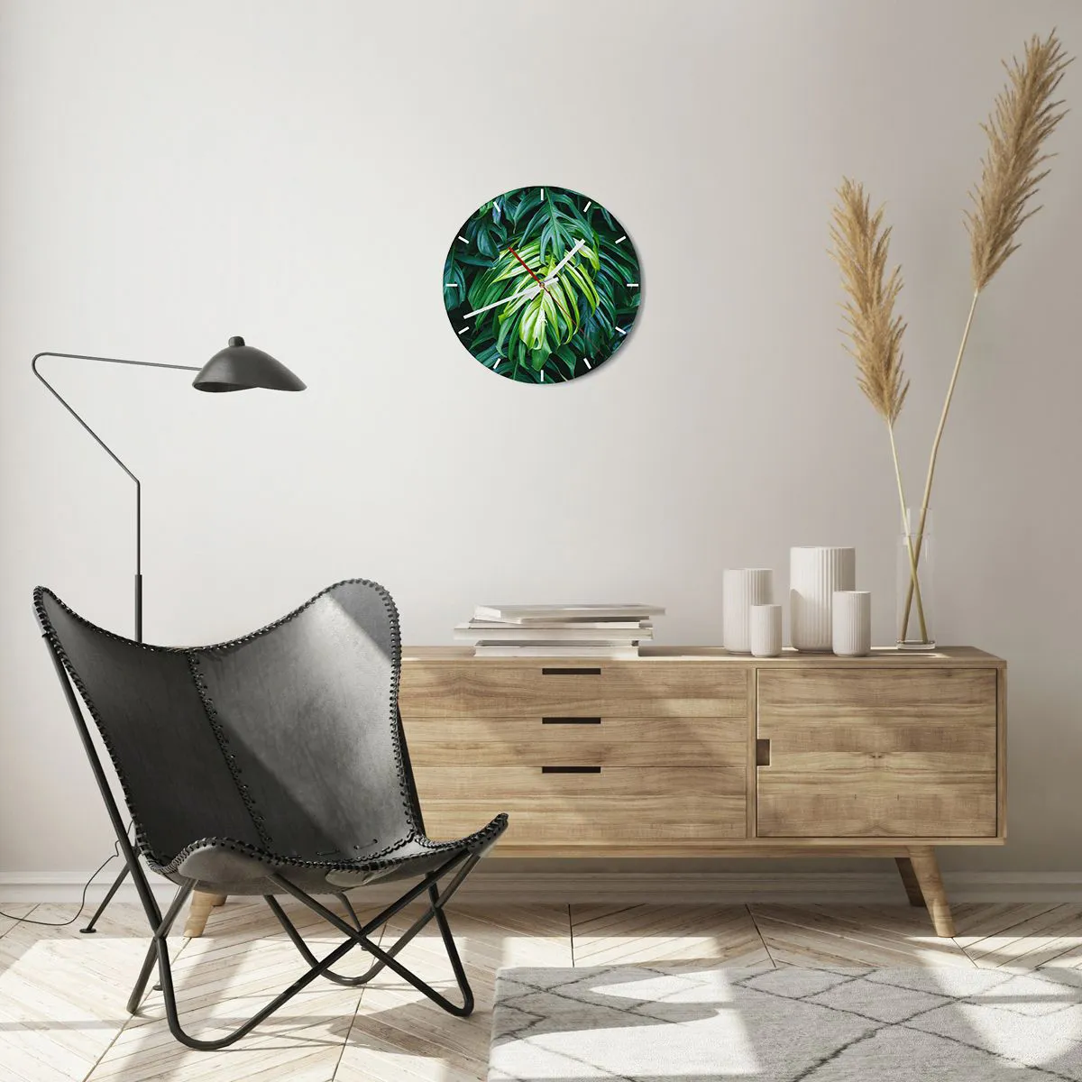 Horloge murale - Pendule murale - Feuilles vertes dans un cadre naturel - 30x30cm - Immergez-vous dans la fraîcheur - Décoration murale moderne pour le salon, la cuisine et la chambre ARTTOR