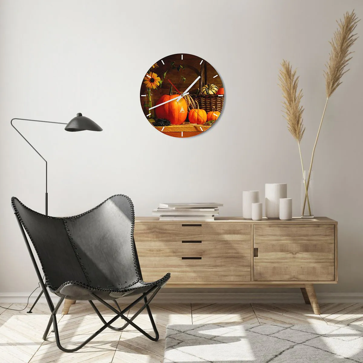 Wanduhr - Glasuhr - Eine rustikale Komposition - Geschenke des Herbstes - 40x40 cm