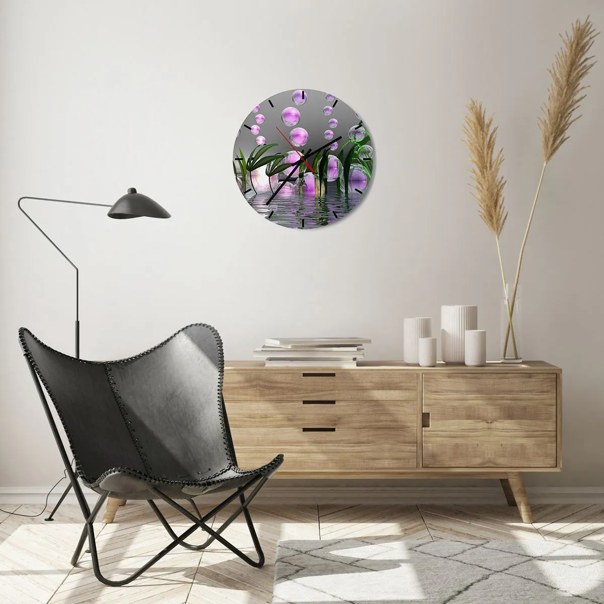 Wall clock - Clock on glass - Reflexive Composition of Lightness and Life - 40x40 cm