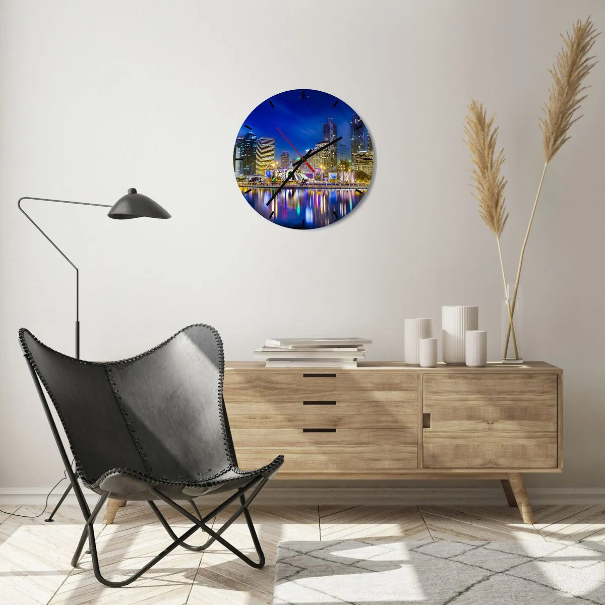 Ceas de perete - Ceas pe sticlă - Noaptea de curcubeu a metropolei - 40x40 cm