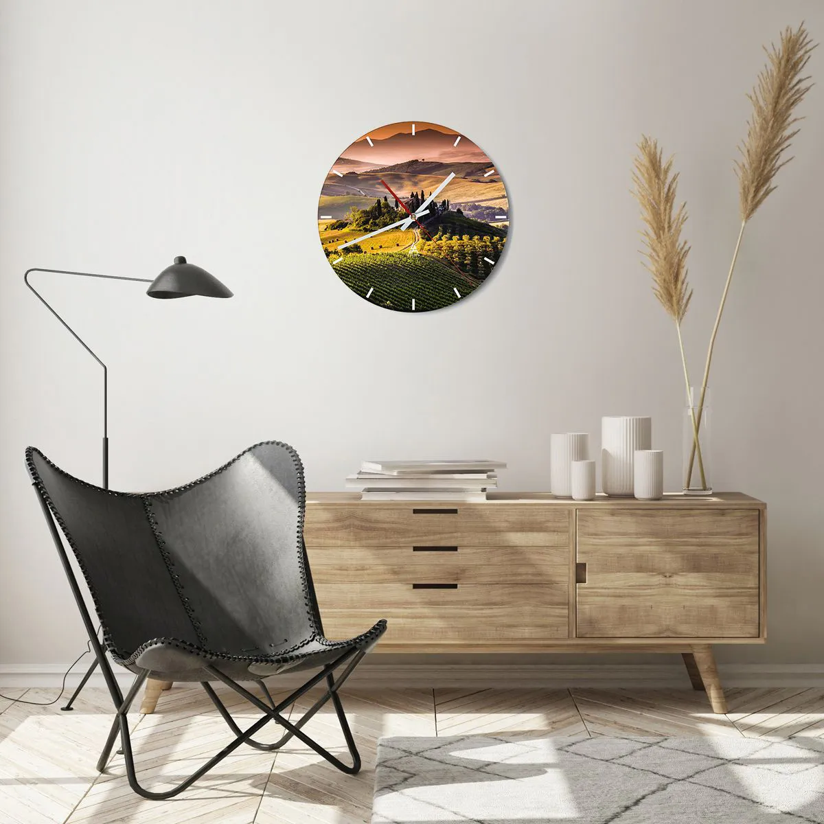 Ceas de perete - Ceas pe sticlă - Arcadia - peisaj toscan - 40x40 cm