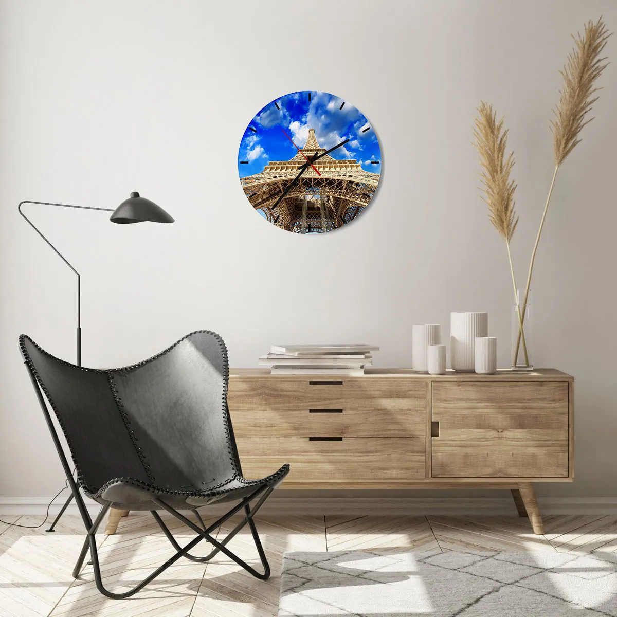 Väggklocka - Klocka på glas - Nå himlen och molnen - 40x40 cm