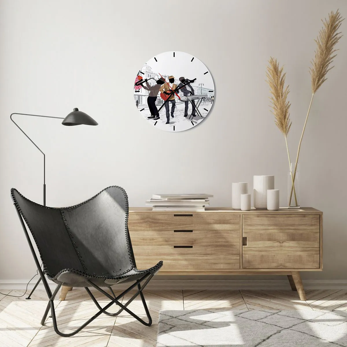 Wall clock - Clock on glass - Street Music - 40x40 cm