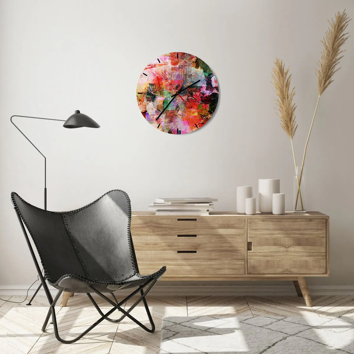 Relógio de parede - Relógio em vidro - Viagem rosa - 40x40 cm