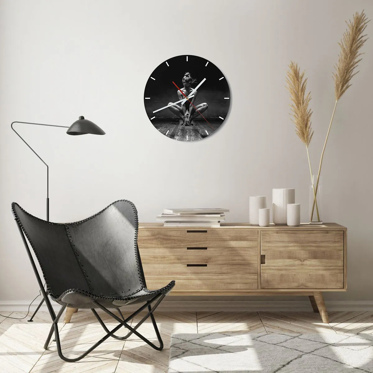 Ceas de perete - Ceas pe sticlă - Energie de dans concentrată - 40x40 cm