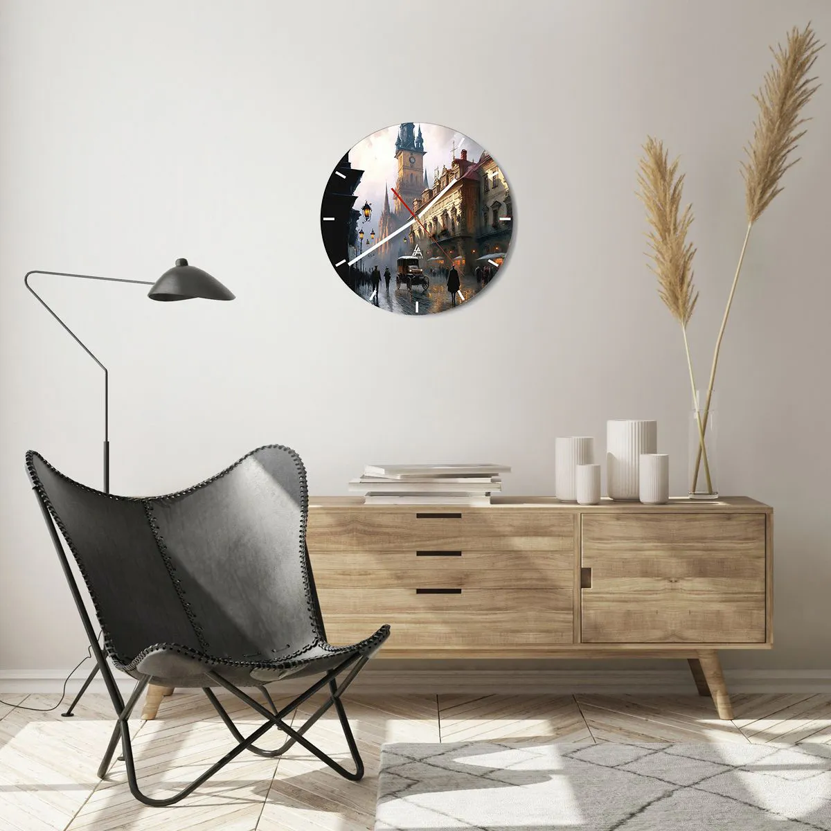 Horloge murale - Pendule murale - Le charme d'une soirée pragoise - 40x40 cm