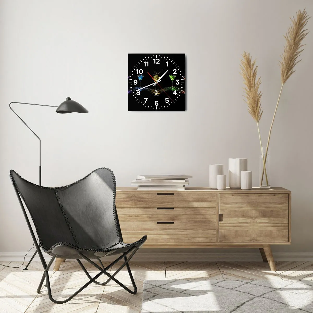 Reloj de pared - Reloj de vidrio - Los colores de la alegría en una copa de cristal - 30x30 cm