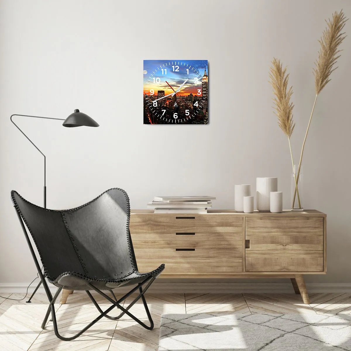 Relógio de parede - Relógio em vidro - Noite Brilhante Americana - 30x30 cm