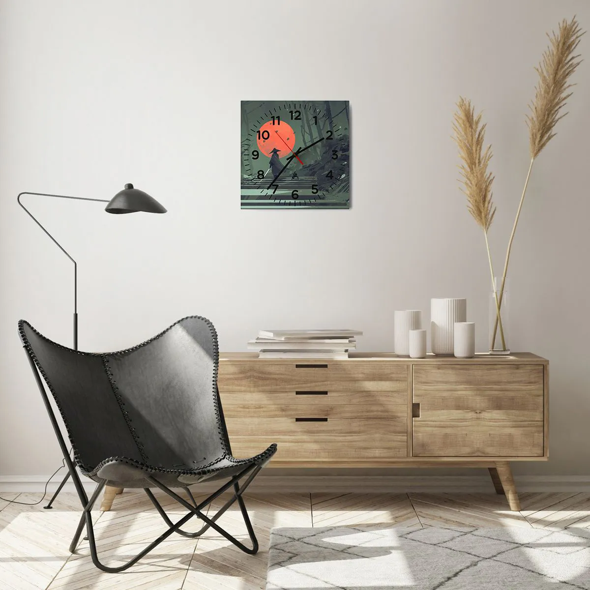 Ceas de perete - Ceas pe sticlă - Războinicul lunii roșii - 30x30 cm