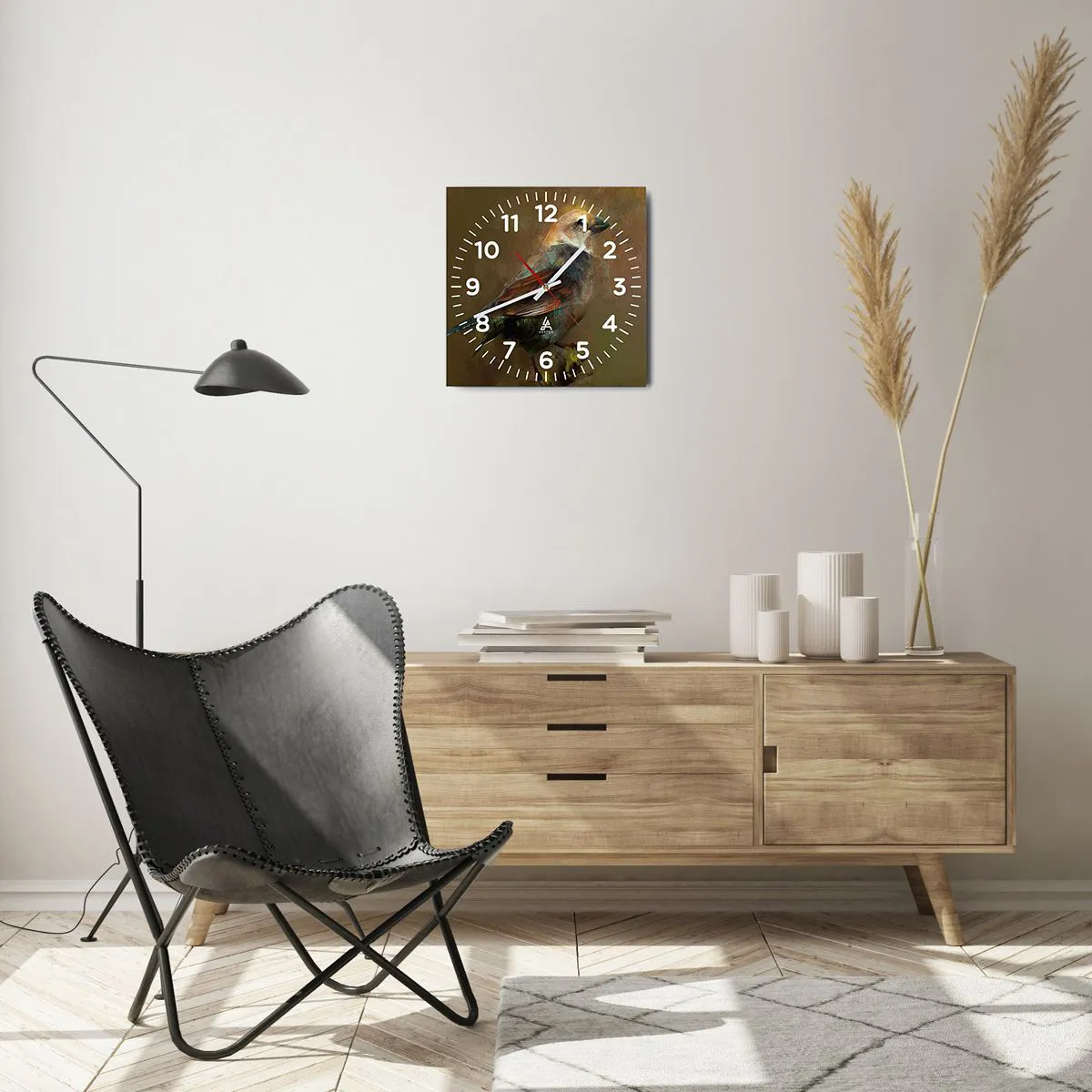 Wall clock - Clock on glass - Sparrow, a Little Birdy - 30x30 cm