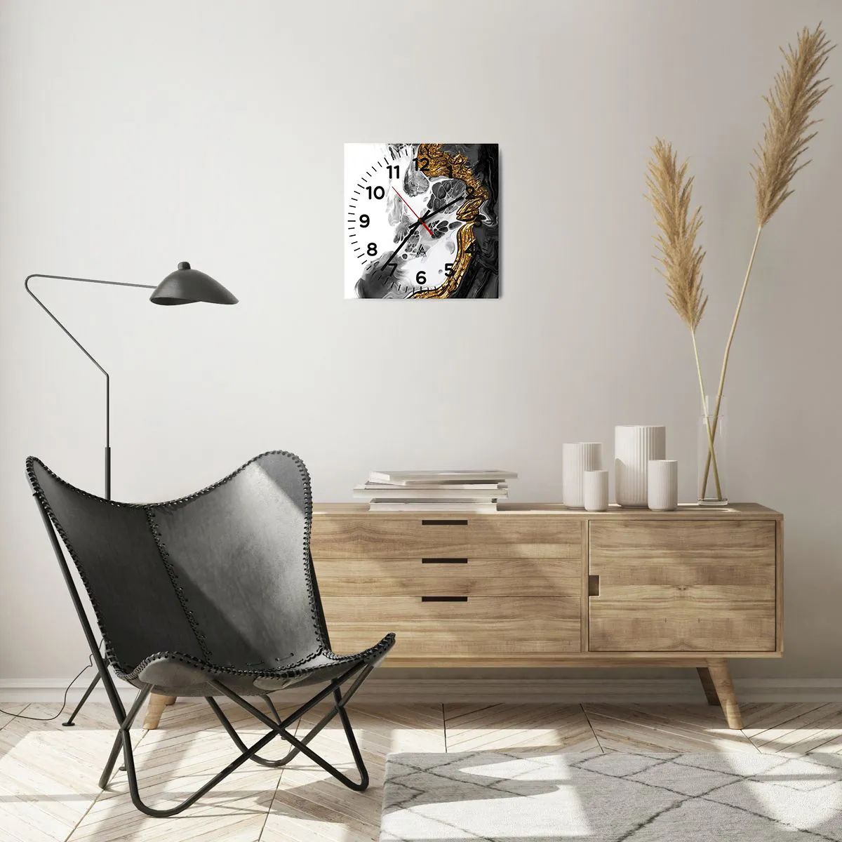 Ceas de perete - Ceas pe sticlă - Compoziție organică - 30x30 cm