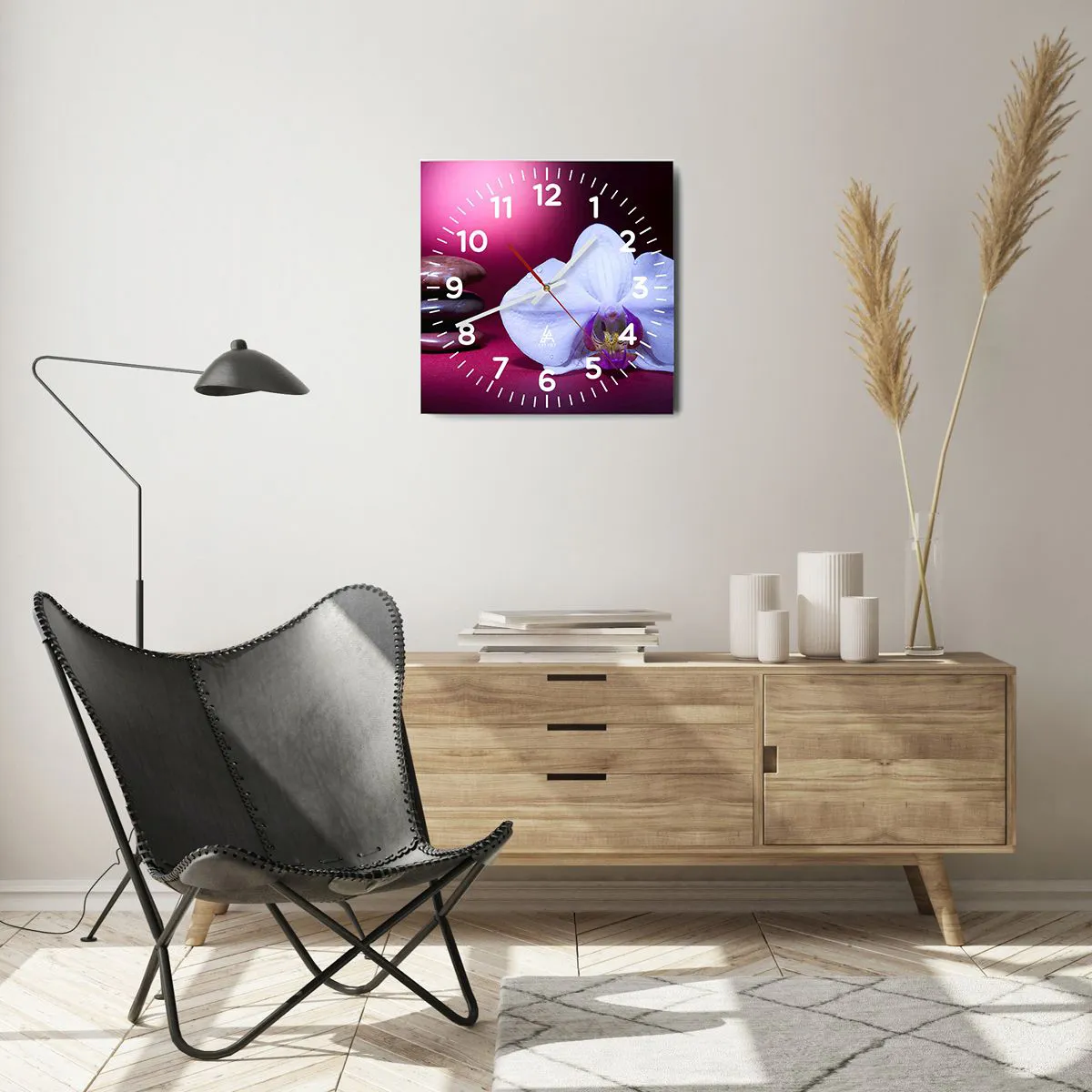 Reloj de pared - Reloj de vidrio - Estudio de frescura en violeta - 40x40 cm