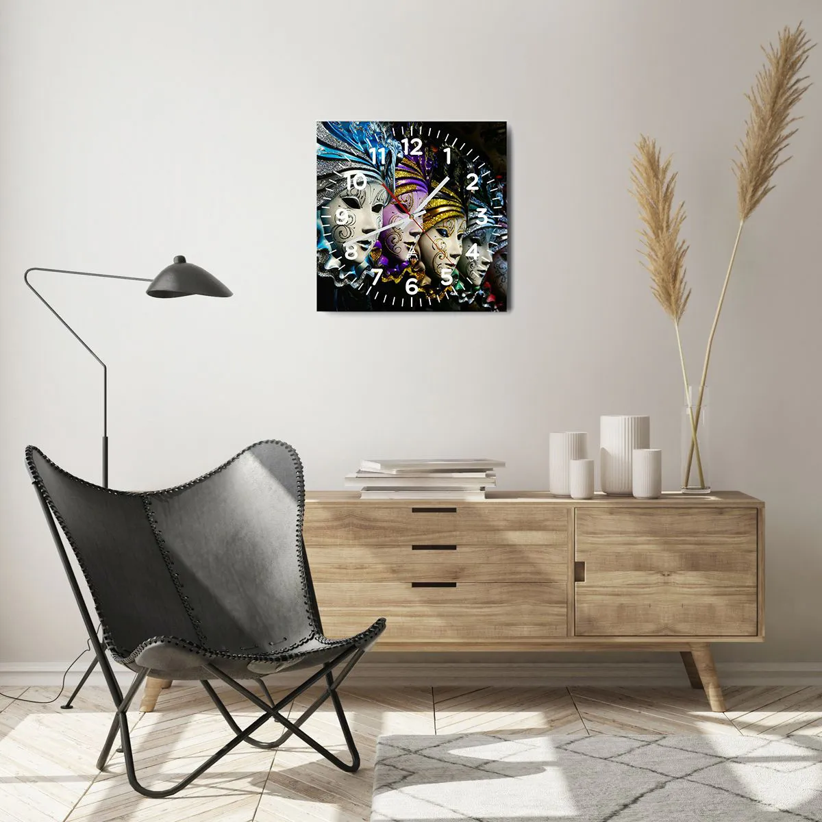 Ceas de perete - Ceas pe sticlă - Mister în aur și argint - 40x40 cm