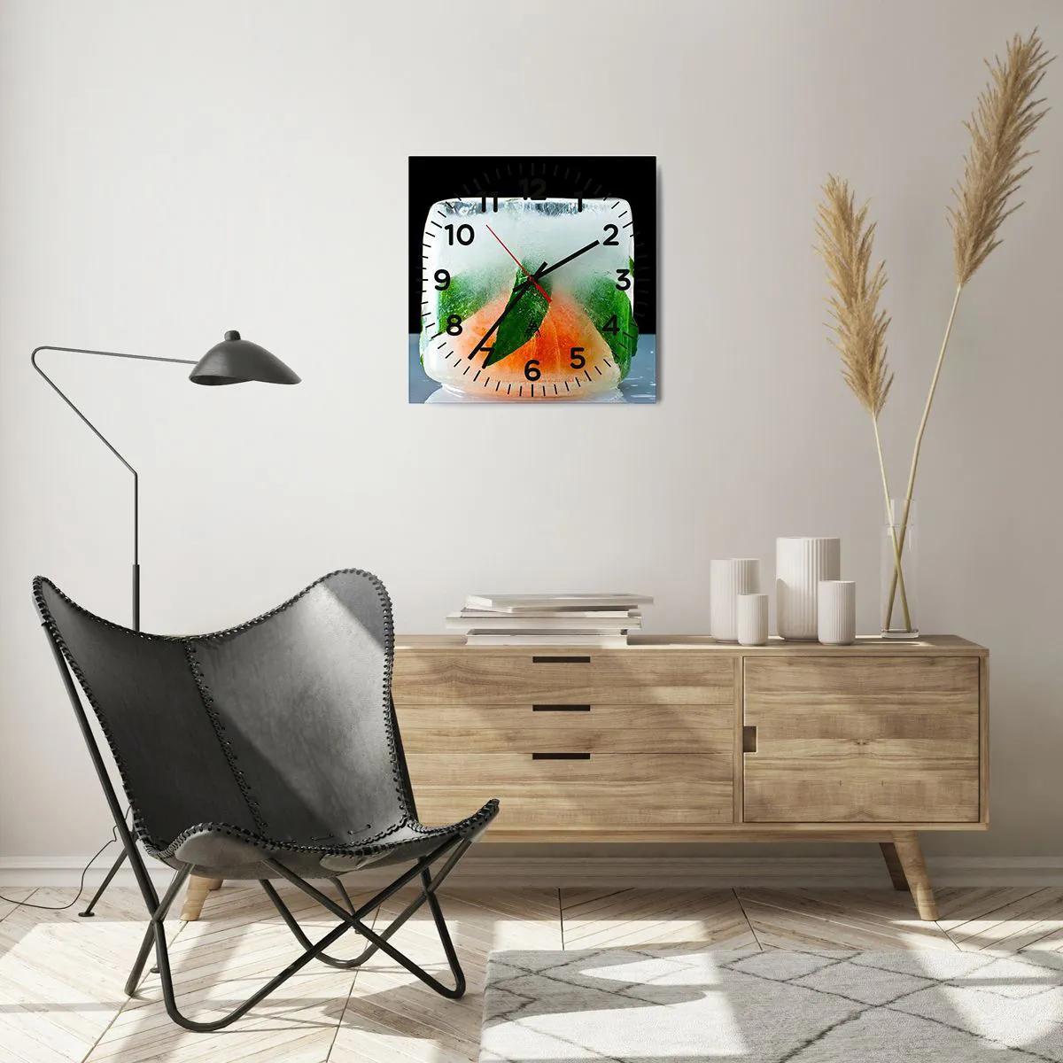 Relógio de parede - Relógio em vidro - Frescor e refresco - 40x40 cm