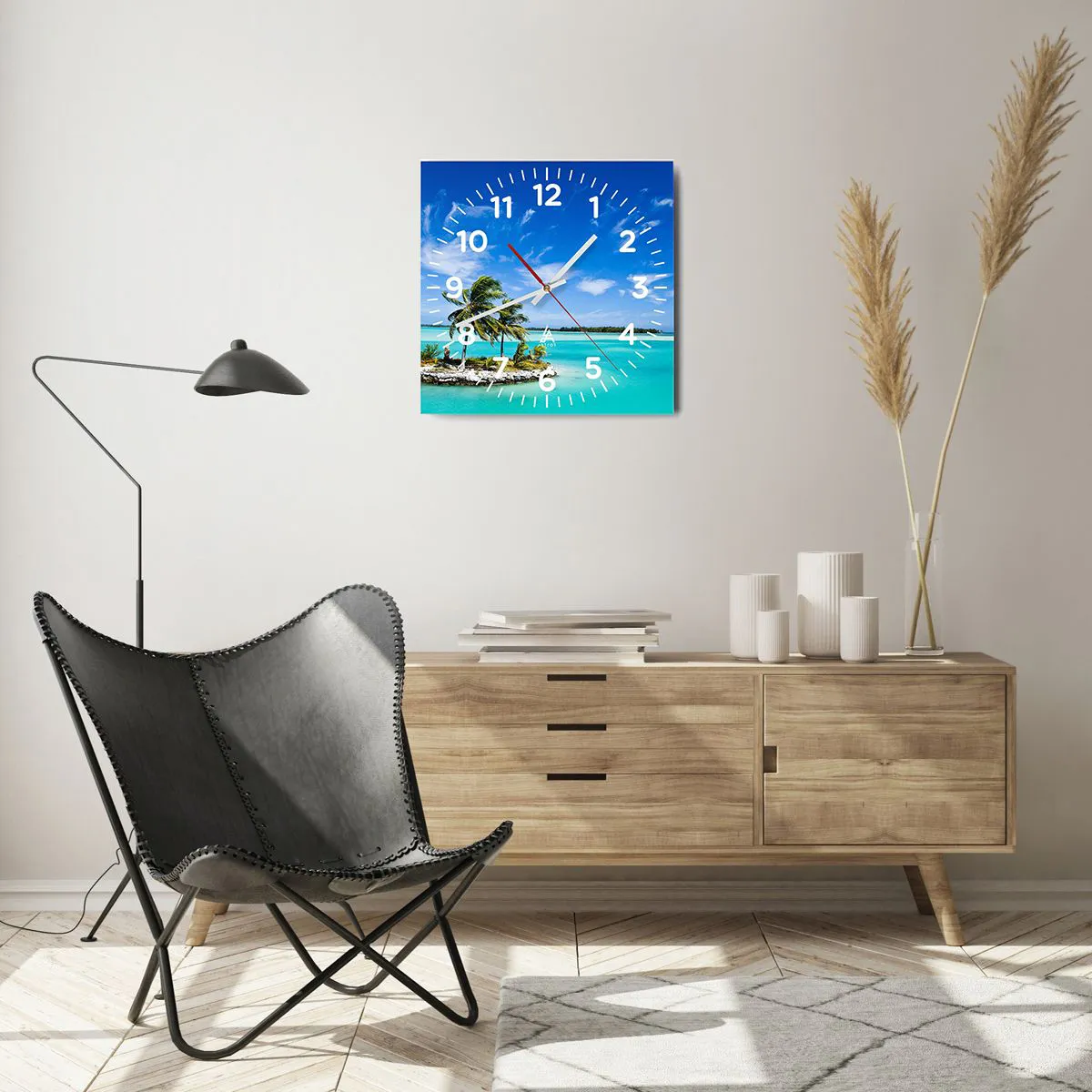 Ceas de perete - Ceas pe sticlă - Paradisul pe pământ - 40x40 cm