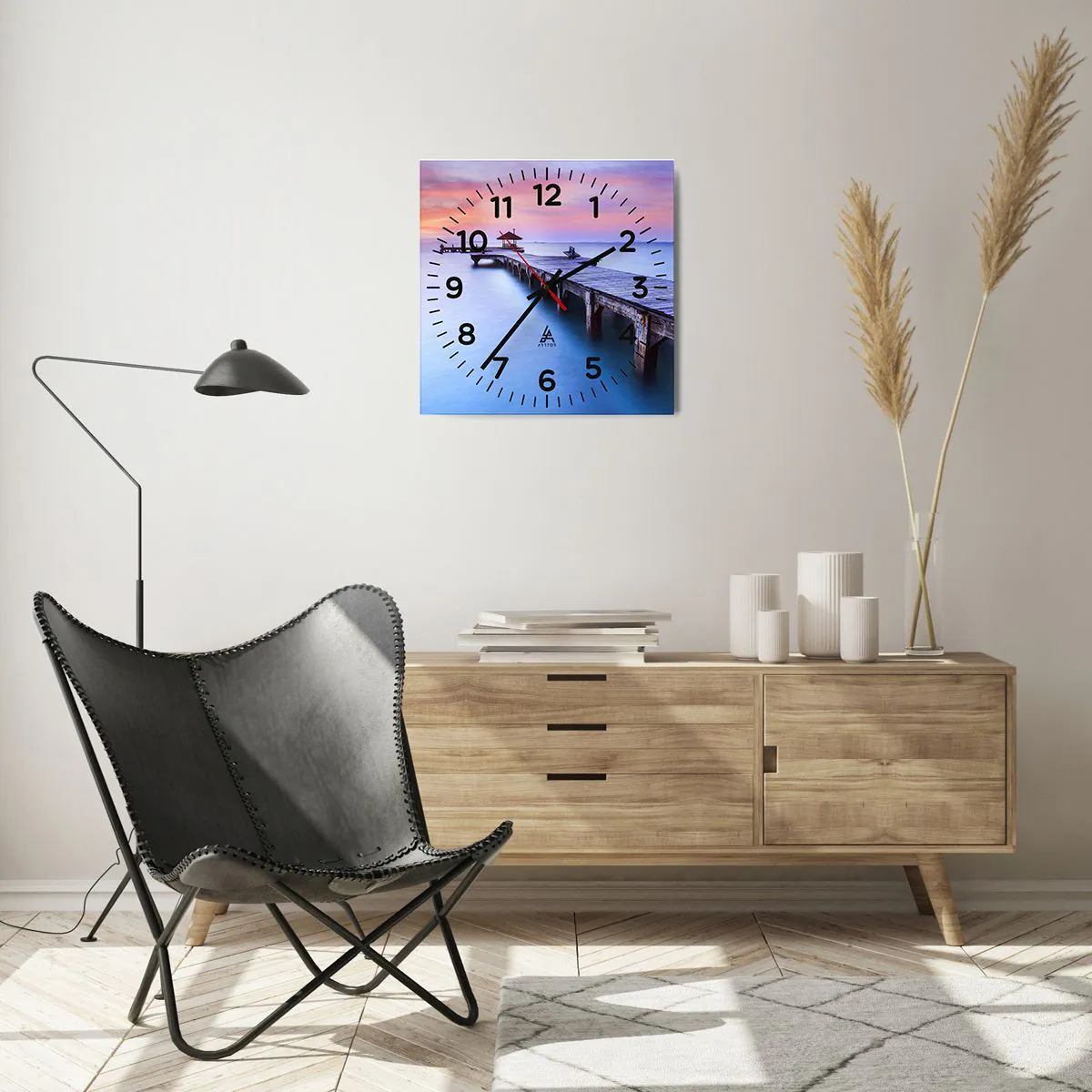 Ceas de perete - Ceas pe sticlă - Mare de liniște până la orizont - 40x40 cm