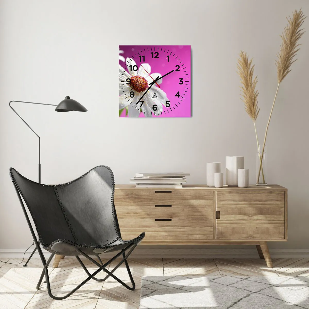 Ceas de perete - Ceas pe sticlă - Modestă în frumusețea ei - 40x40 cm