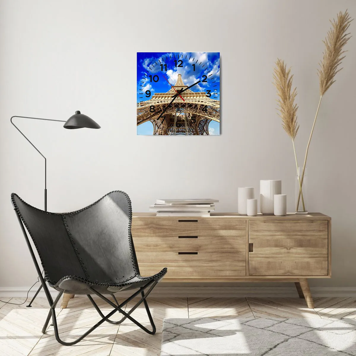 Ceas de perete - Ceas pe sticlă - Atingând cerul și norii - 40x40 cm