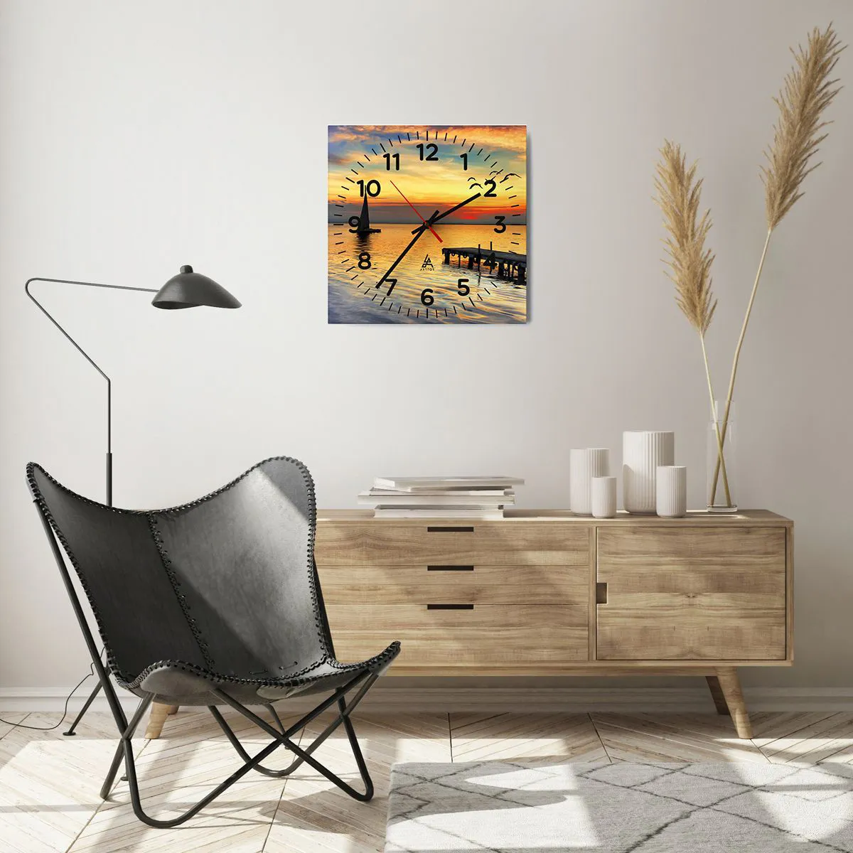 Wall clock - Clock on glass - Evening Returns - 40x40 cm