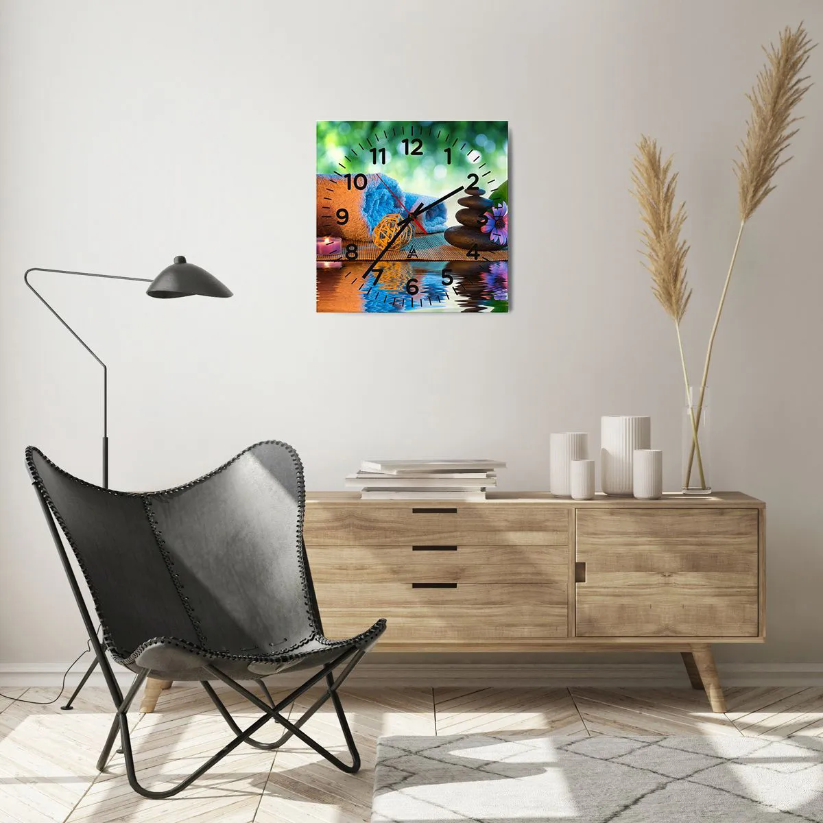 Ceas de perete - Ceas pe sticlă - Timp pentru corp - 40x40 cm