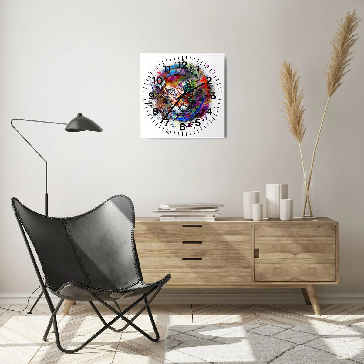 Wall clock - Clock on glass - Behind Rainbow Curtain - 40x40 cm