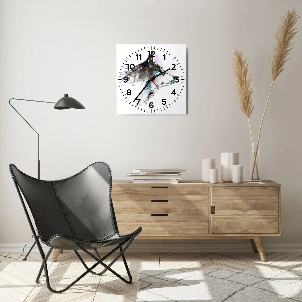 Wall clock - Clock on glass - Here Comes a Wolf - 40x40 cm