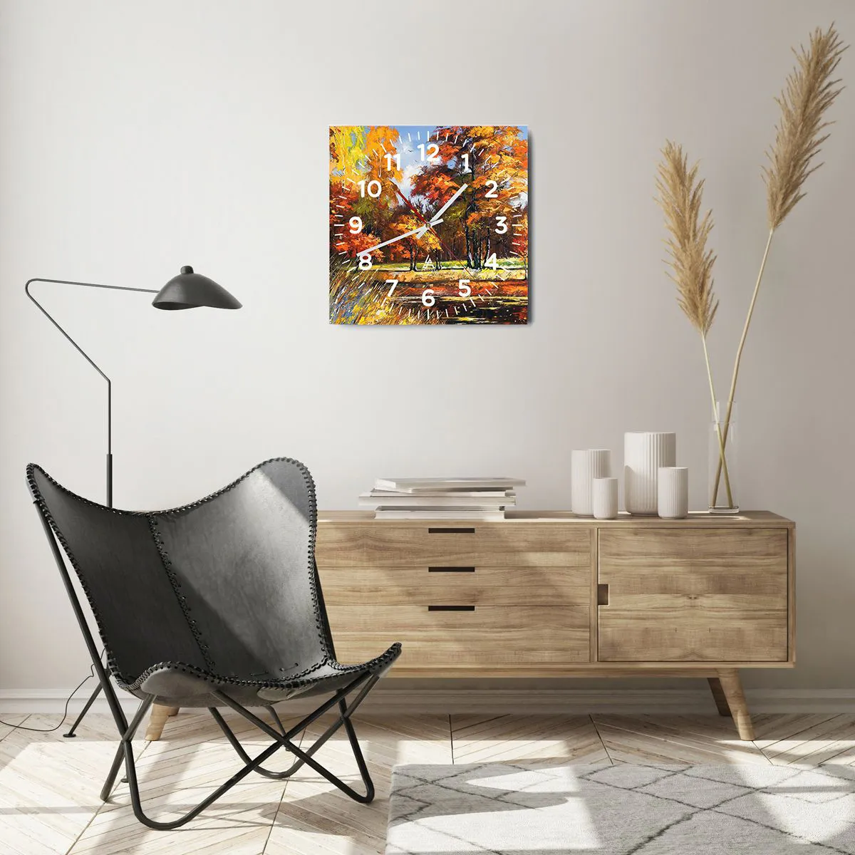 Nástěnné hodiny - Krajinka ve zlaté a hnědé - 40x40 cm