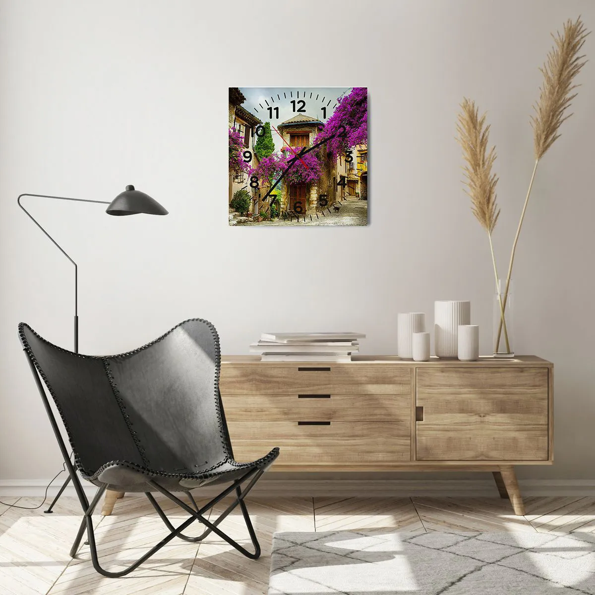 Ceas de perete - Ceas pe sticlă - Sub un baldachin floral - 40x40 cm