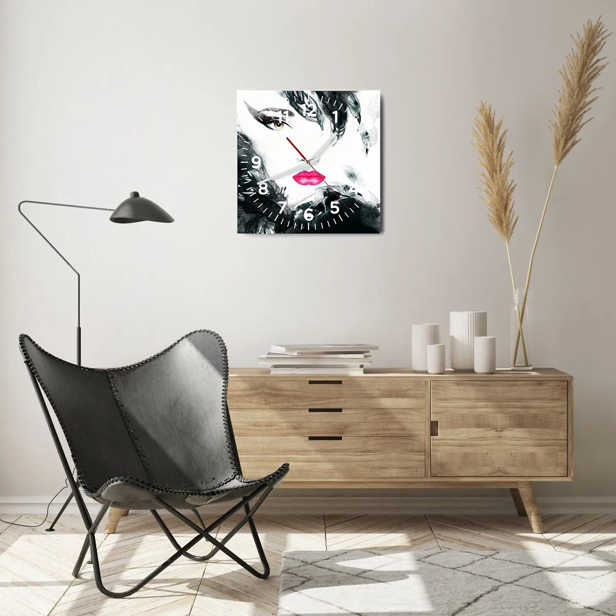 Wall clock - Clock on glass - Watch out for Femme Fatale! - 40x40 cm