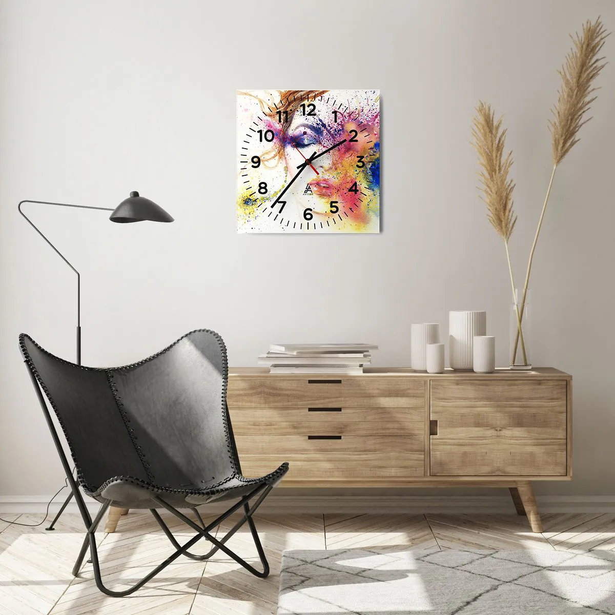 Relógio de parede - Relógio em vidro - Vertigem arco-íris - 40x40 cm