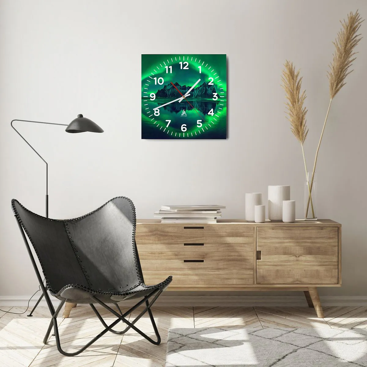 Relógio de parede - Relógio em vidro - Nos braços da aurora - 40x40 cm