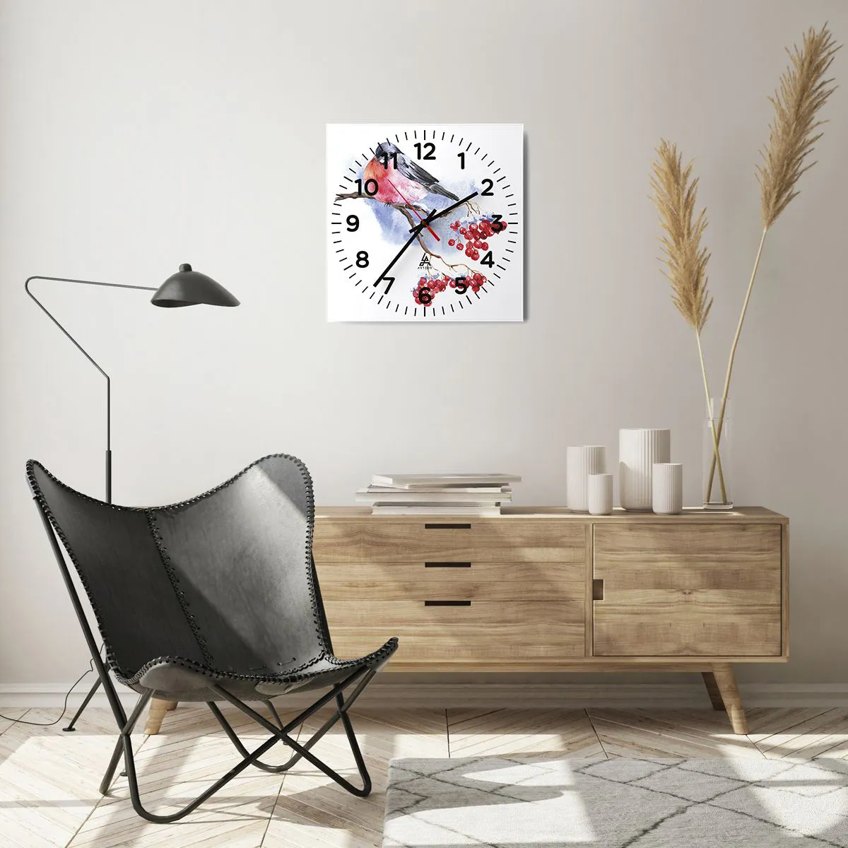 Reloj de pared - Reloj de vidrio - Invierno en color - 40x40 cm