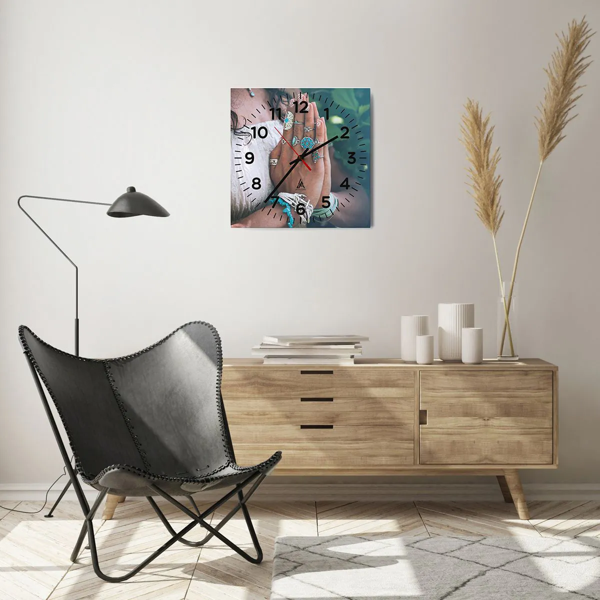 Wall clock - Clock on glass - Welcome to the Centre of Wellbeing - 40x40 cm